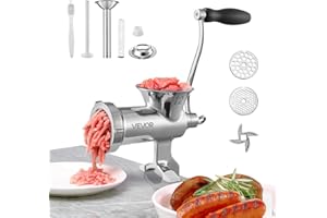 VEVOR Picadora de Carne Manual de Acero Inoxidable Picadora Manual de Manivela 2 Placas de Picado de 5 y 8 mm Empujador de Salchichas Fijación Firme Mejorada por abrazadera Para Picar Carne Carnicería