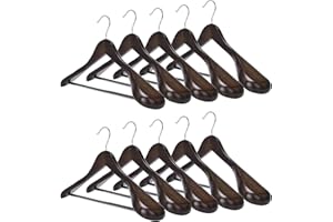 ‎LISZTON 10 Stück Massivholz Kleiderbügel für Anzüge – Extra Breite Schultern, rutschfest, 360° Drehbarer Haken – Ideal für Hemden, Mäntel, Jacken, Hosen (Walnuss, Hochwertiges Holz)
