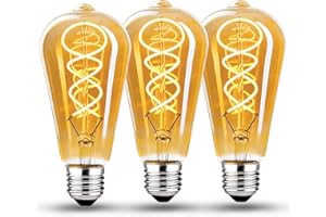 KANQIAO Żarówka Edison vintage E27, E27 LED vintage ściemnialna żarówka 6W E27 Żarówka LED Edisona E27 vintage idealna do nostalgicznego i retro oświetlenia w domowej kawiarni, szkło bursztynowe - 3 sztuki