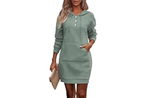 TrendiMax Damen Hoodie Kleid Herbst Übergangs Kapuzenpullover Sweatkleid Textur Knopf Langarm Sweatshirt Kleid mit Kapuze