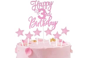 FUNCANDLE Pink Happy 3rd Birthday Cake Toppers for Cake,Personalised Cake Toppers for Girl Women Decorations,Glitter Cupcake Topper Cake Topper Kit 3rd Birthday Party Cake Decoration Supplies