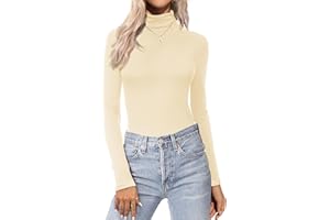 ZEAGOO Camiseta Manga Larga Mujer Cuello Alto Camisetas Basica Ajustada T Shirt Térmicas Sólido Camisa Ligero Elástico Suéter XS-XXL