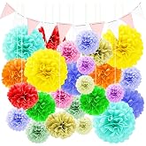 34pcs Coloured Decoration Birthday Treabear, Paper Flowers Pompoms Crafts and Pennant Decoration, Coloured Paper Pompoms, Bir