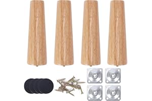 VADUDA 20cm Wooden Furniture Legs Replacement Sofa Legs Wood Table Legs Chair Legs Cabinet Legs Bed Legs Kitchen Cupboard Legs with Rubber Protection Pad/Screws/Mounting Plates