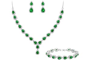 Clearine Gioielli Donna 3-Set Matrimonio Parure Gioielli per Donna Sposa - Elegante e Splendente Nuziale zircone Infinito Figure 8 Y-Collana Orecchini Braccialetto Pendenti Set Verde Argento-Fondo