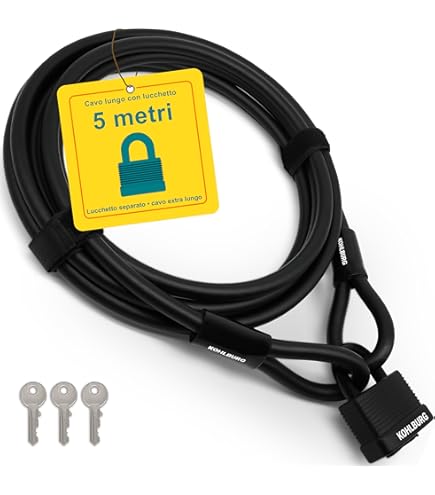 Cavo Di Sicurezza In Acciaio Con Lucchetto - 3m Diametro 4mm | 3 Chiavi - Foto 9