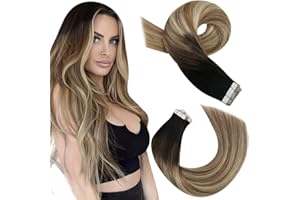 Moresoo Extension Capelli Veri Biadesivo Balayage #1B/6/22 Nero a Marrone con Biondo Biadesivo Extension Capelli 20pcs 50G 18 Pollice Extension Bioadesivo