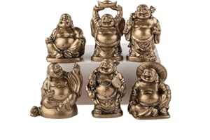 Lachineuse - Set of 6 Laughing Buddha Statuettes - Small Buddha Figures - Health, Wealth, Wisdom, Happiness - Feng Shui Lucky Charm Home Decoration - Gift Idea Zen Decoration Asia