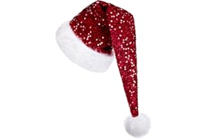 KONVINIT Weihnachtsmütze Erwachsene Nikolausmütze Weihnachtsmann Mütz mit Glitzer Pailletten und Plüsch Rand für Christbaumspitze Festliche Weihnachtsfeier Tannenbaum,rot