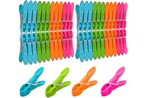 48 Pcs Clothes Pegs, VEGCOO Plastic Clothes Clips Clothes Pins Durable and Windproof Laundry Pegs, Strong Clothes Pegs for Washing Line Laundry Bathroom Kitchen (4 Dark Colours, 48)