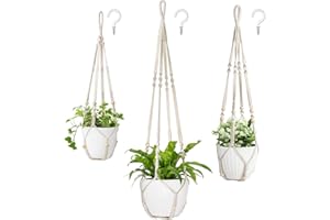 Mkouo Lot de 3 paniers suspendus en macramé pour plantes - Corde en coton avec perles sans pompons - 73 cm/89 cm/109 cm