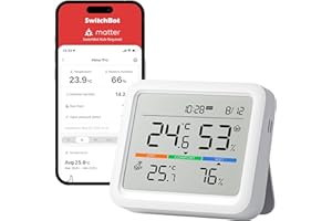 SwitchBot Hygrometer Thermometer Innen, Temperatursensor mit Datum/Wettervorhersage/Intelligenter Warnung, Kostenloser Datenspeicher-Export, SwitchBot Hub und Außenmeter erforderlich für Wetterstation
