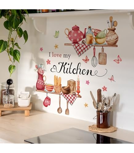 Adesivi Murali Per Cucina - Decorazione Parete Con Farfalle E Stoviglie, PVC Resistente, 30x90cm, Tema Retrò - Foto 9