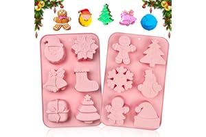 BLUVAST 2 Piezas Molde de Jabón de Navidad, 6 Cavidades Molde Silicona Navidad, Moldes Navidad Silicona, Moldes Silicona Navidad Adecuado para Pasteles Pudines Gelatinas Galletas Dulces (Rosa)