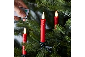 Lights4fun, Inc. TruGlow - 20 candele di cera rossa tremolanti senza fiamma, a batteria, con clip per albero e telecomando
