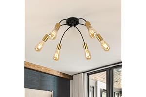 Dorlink Lámpara de Techo Industrial, Lamparas de Techo Salon Negro Oro, 6 Luces Colgante de Techo, Lamparas de Techo en Metal Dormitorio, Elegante Lámpara para Sala de Estar (Sin Bombillas)