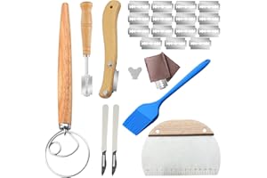 Woohome 17 Pz Taglierino per Pane, Coltello Pane Bread Lame, Frusta per Pasta di Pane, Lame in Acciaio Inossidabile, Spazzola da Pasticceria per Cuocere, Intagliare Modelli di Pane Crudo