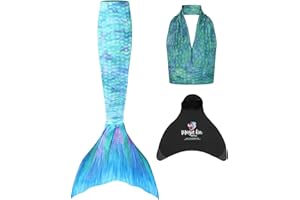 Mermaid Planet Woman's 3 Piece Vivid Colour Swimming Mermaid Tail, Top & Wear-Resistant Magic Fin Monofin.