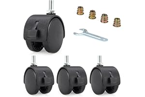 AQH Casters for Furniture - Caster Wheels Set of 4, 2-Inch Heavy Duty Nylon Swivel Casters with Brakes, Dual Track Rollers & Locking Mechanism, Includes Hex Nuts & Wrench for Easy Installation