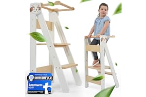 ISIPISI LEBE ENTSPANNTER isipisi Lernturm ab 1 Jahr [Montessori] höhenverstellbarer Kinderturm – spielerisch motorische Fähigkeiten fördern – Steh- und Lern-Turm klappbar, Learning Tower, Faltbare Kindertreppe