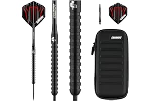 ‎CHAMPIFY Champify NEU 90% Tungsten Darts Set “Blackbird” mit 23g Barrel und schwarzer Darttasche | 3 Steeldarts mit 9 Alu-Schäften & 9 Flights| Dart Set mit Zubehör | Dartpfeile mit Metallspitze