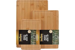 KIMIGO Bambusowa Deska do Krojenia,Zestaw 3 Bambusowych Desek do Krojenia,Deski do Krojenia z Bambusa do Kuchni Mięsa Warzywa Chleba i Sera