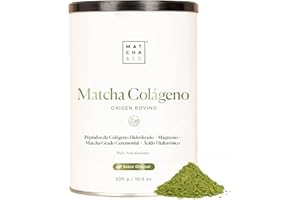 MATCHA & CO Matcha Collagen. Colágeno con Magnesio, Té Matcha y Ácido Hialurónico. Articulaciones, piel y uñas. 300 g matcha colágeno en polvo. Sabor Matcha