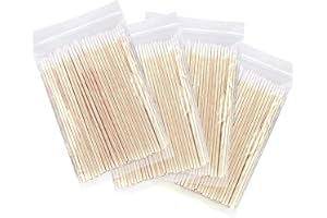 Fenshine 400 Stück Wattestäbchen, spitz Wattestäbchenspender, kleine Wattestäbchen, Holzgriff, für Tattoo, Augenbrauen, Beauty, Make-up, Nägel