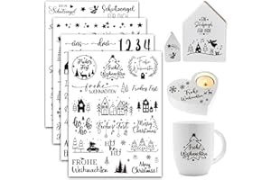 BOOMTOP 4 Rub On Sticker Weihnachten Aufkleber Advent Zahlen Sticker 1-4 Selbstklebend Rub On Folie Sprüche Schutzengel Frohe Weihnachten Rub Ons Transferaufkleber für Glas Holz Möbel Keramik