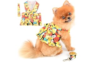 PAIDEFUL Pettorina Vestito per Cani di Piccola Taglia Gatti Ragazze Fiori Colorati Gonna Tutu Rete Traspirante Vestiti per Animali con Guinzaglio1,6 m Cucciolo Chihuahua Abbigliamento Primavera Estate