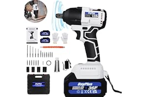 ROYALSWILL Avvitatore a Impulsi Brushless 21V, Chiave a impulsi senza fili, 420 Nm, Avvitatori a Massa Battente con 2x 6,0Ah Batteria, 4x Chiavi A Bussola per 14/17/19/22mm, Velocità Variabile, Caricatore Rapido