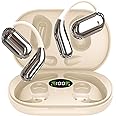 EUQQ Bone Conduction Headphones - Comfort Open Ear Wireless Earbuds with Ergonomic Earhooks, Secure Fit Earphones for Running, Sport Gym Ear Buds, IPX7 Resistant, Fast Charging, Bluetooth 5.4, Khaki