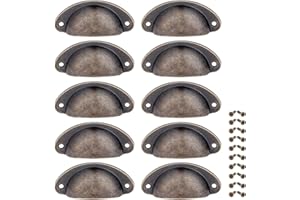 Yetaha 10PCS Cabinet Cup Pull Handle, 82x35mm Drawer Shell Pull Handles, Retro Antique Kitchen Cupboard Pulls, Antique Bronze