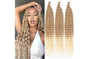Kachanaa 24 Inch Ocean Wave Crochet Hair Synthetic Crochet Braiding Hair for Boho Box Braids 3 Pack Ombre Blonde Pre-Separate Deep Wave Braiding Hair Extensions for Goddess Braids /T27613#