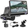 Carzex 3 Channel 4 Inch Dash Camera Screen for Car with Full HD Dash Cam, 1080P DVR Recording, Front/Rear/Inside View, G-Sensor & Loop Video Recording for Car Security