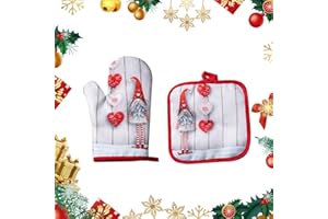 LUVDECO Juegos de Guantes y agarraderas de Navidad, 2 Piezas Guantes de Horno de microondas de Navidad, Resistente al Calor Soportes de Ollas de Algodón, Guantes de Cocina navideños para BBQ Hornada (B)