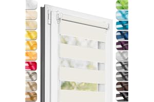 Estika® Doppelrollo Klemmfix ohne Bohren - 115 cm x 120 cm - Ecru - 27 Stoff Farben, Tag und Nacht Duo Rollo, Rollos für Fenster ohne Bohren, Fenster sichtschutz (115 cm Stoffbreite)