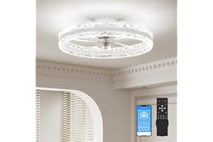 VOLISUN Ventilateur de Plafond avec Lumière et Télécommande, 6 Vitesses de vent et Ventilateur de Plafond avec Lumière Dimmable, Lampe de ventilateur Silencieux pour Chambre et Salon (Blanc, 50 cm)