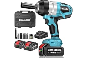 Seesii Akku Schlagschrauber 1400 N.m(1032 Ft-lbs), 1750 RPM Hohes Drehmoment 1/2 Schlagschrauber Akku mit 21V 2x5000mAh, 4 Sockel und Fall Für Schraube und Mutter Auto LKW Reifen Removal