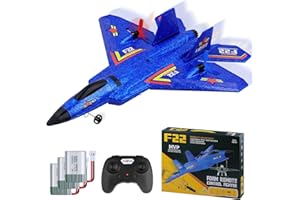 yusvwkj RC Airplane, F22 RC Plane with 3 Batteries Ready to Fly, 2.4GHz Remote Control Airplanes with Colored LED Lights, Airplane Toy Remote Controlled Fighter RC Glider for Kids Beginners Adults