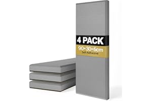 TONOR 4 PCS Grandi Pannelli Fonoassorbenti, 90x30x6 cm Pannello Acustica 3D in Fibra di Vetro con Autoadesivo, Pannello Decorativo per pareti che Assorbe L'eco, per Studio/Soggiorno/Casa, Grigio