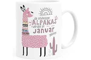 ‎SPECIALME SpecialMe® Kaffee-Tasse Die Schönsten Alpakas werden im Januar-Dezember geboren anpassbares Motiv Geburtsmonat individuelle Geburtstags-Geschenke Lama Januar Rosa weiß Keramik-Tasse