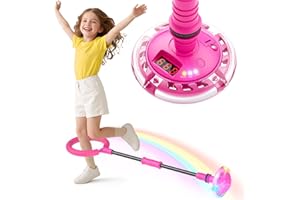 JOFUNI Springring Fußkreisel für Kinder mit Zähler, Timer, Kalorienzähler, Geburtstagsgeschenke für Mädchen ab 6 7 8 9 Jahren, Batteriebetriebenes, Swing Wheel Outdoor Sportspielzeug für Mädchen 6-12 (Rosa)