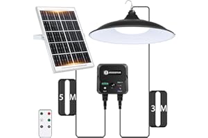 Aigostar - Lámpara solar exterior con sensor de movimiento y mando a distancia,cable de 8 m,batería de gran capacidad de 6000 mAh,gran panel solar,IP65.Luz LED para interior/exterior,jardín,camping