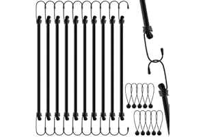 WuGU 10PCS Correas Elásticas con Ganchos, 60cm Tensores Elasticos, Tensores de Lona con Ganchos, Cuerdas Elásticas Negro para Equipaje, Bicicleta, Muebles, Coche, Camping, Fijación de Carga de Moto