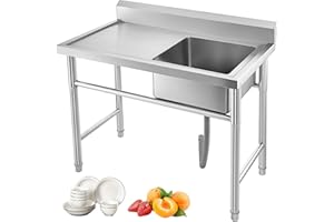 BuoQua Stainless Steel Kitchen Sink Handmade Sink 1 Compartment with Left Hand Platform Utility Sink Catering Sink Unit for Bar Kitchen Restaurant