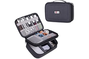 BUBM Mehrfachfunktion Kabelorganiser Tasche Reisetasche mit Doppelschichten für Elektronische Zubehöre wie Netzteil, Maus und USB Stricks (Mittel, Schwarz)