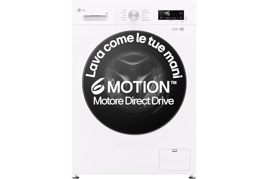 LG F4NX1009NWB Washing Machine 9 kg Front Load Series X1, Class A, 1400 RPM, Wi-Fi, 6 Motion Direct Drive, Allergy Care Steam Washing, Freestanding, Essence White
