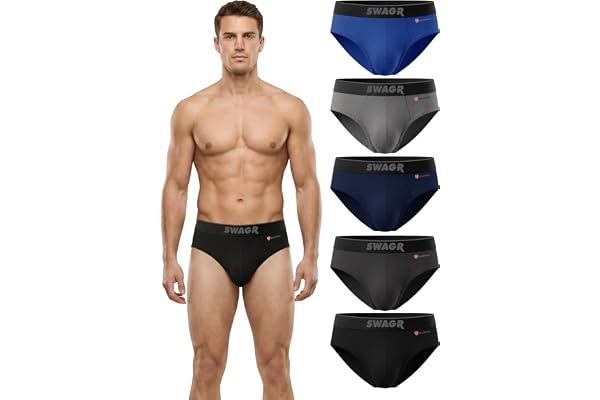 SWAGR 5 Pack Men's Super Combed Cotton Underwear Briefs | Classic TruComfort Fit | Powered by ZincShield Anti-Bacterial Tech