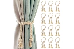 BULL TIGER PRESTIGE 12 Piezas Abrazaderas Cortinas, Tiebacks de Cortina Trenzados a Mano, alzapaños de algodón Tejido a Mano Decoración de Sala de Estar para Dormitorio Salón Exteriores y Oficina (Beige)